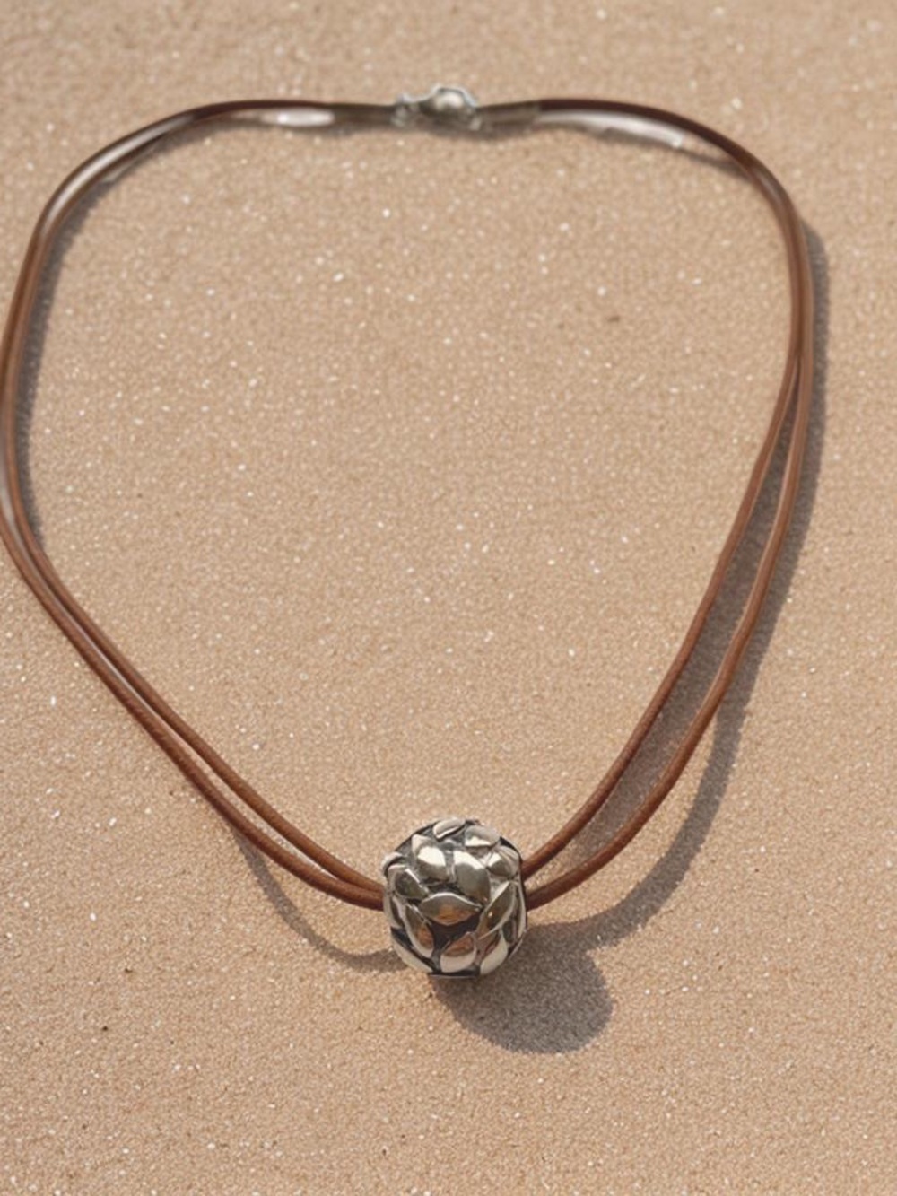 Silpada Ball Pendant on Silpada Brown Leather Double-Strand cord. - Picture 5 of 6